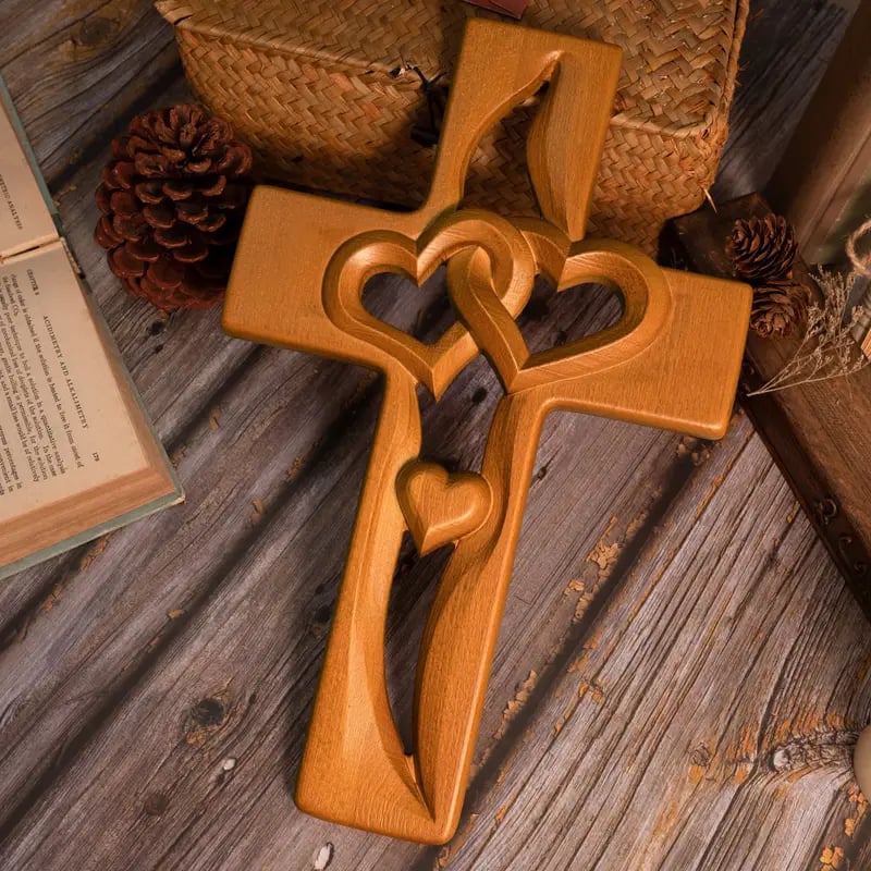 💕Intertwined Heart Wooden Cross