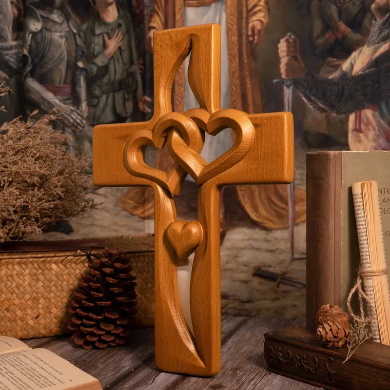 💕Intertwined Heart Wooden Cross